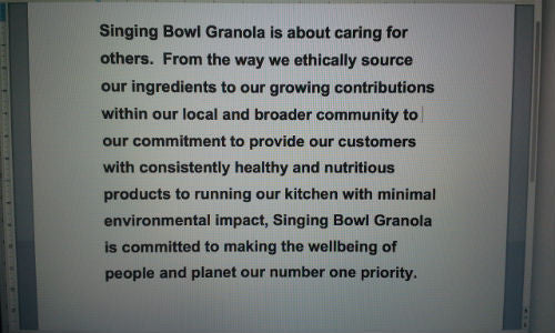 Singing Bowl Granola is about caring for others.