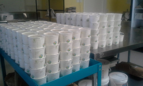 Hundreds of servings of organic porridge ready to be delivered to schools.
