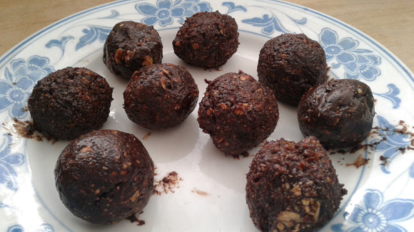 The finished product. Nine delicious, healthy Maple-Pecan Duet energy balls.